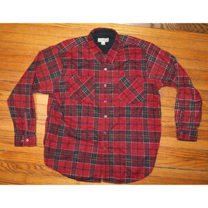 Haband Red Black Ivory Plaid Mens Large Flannel Button Long Sleeve Shirt